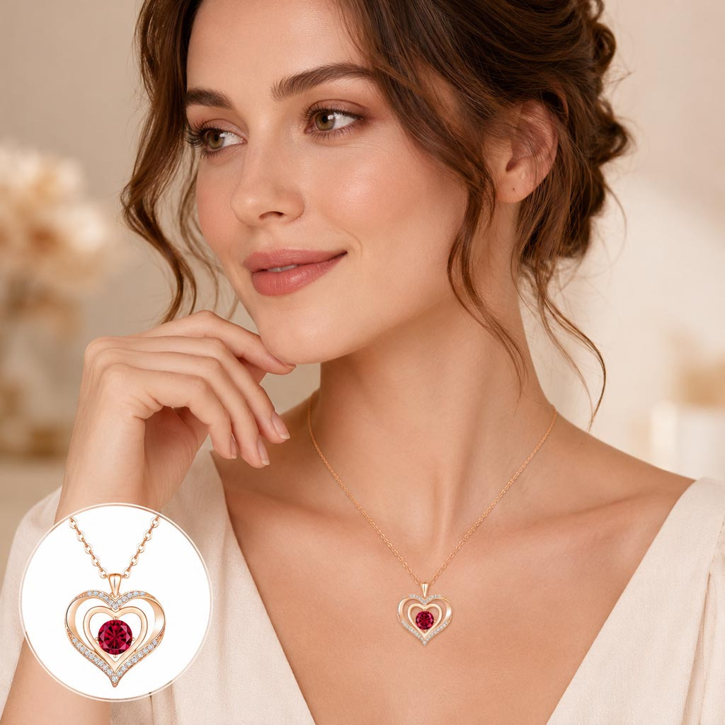 Hollow Heart Round Birthstone Synthetic Zirconia Necklace